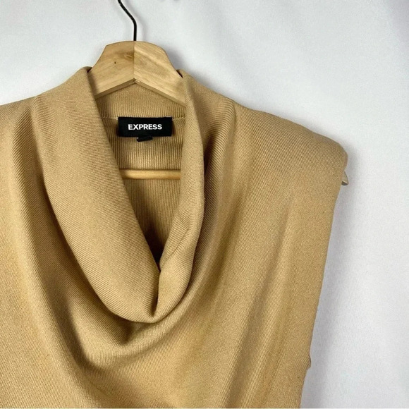 Express Camel Brown Cowl Drape Neck Sleeveless Cropped Sweater XXS - Picture 3 of 5